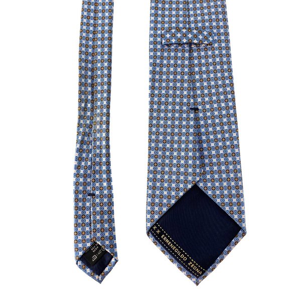ERMENEGILDO ZEGNA Blue Micro Floret Grid Silk Tie - Picture 9 of 16